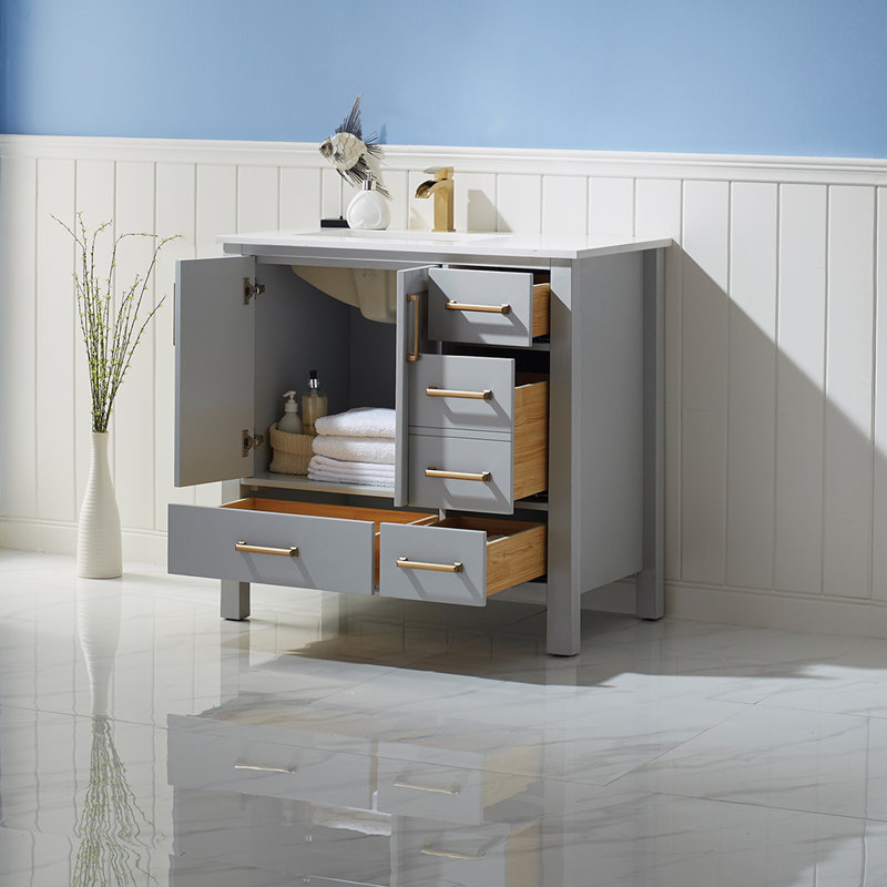 Everly Quinn Ryland 36'' Single Bathroom Vanity with Stone Top